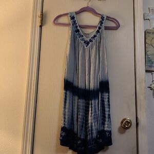 Boho Blue and White Embroidered Dress